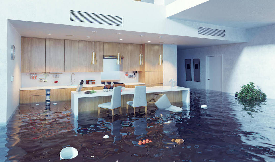 flooded home in need of water damage restoration